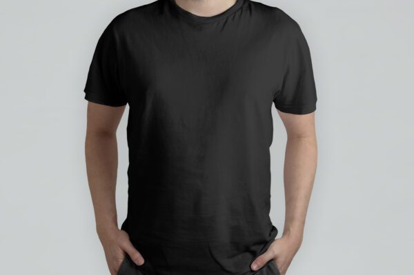 Black t-shirt model front view